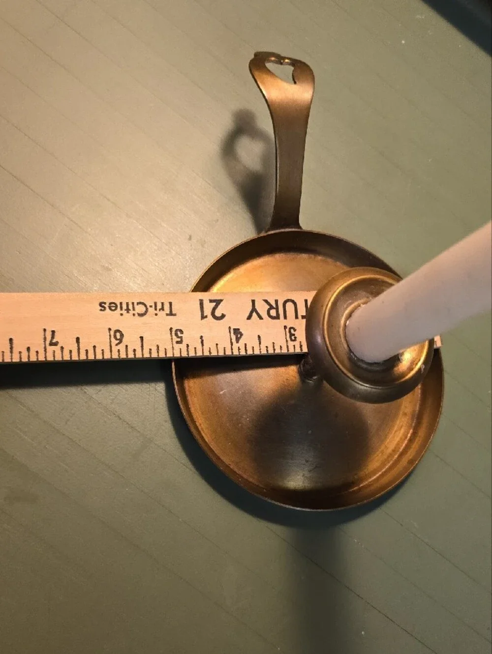 Brass Chamberstick Candle Holder with Cream Taper Candle